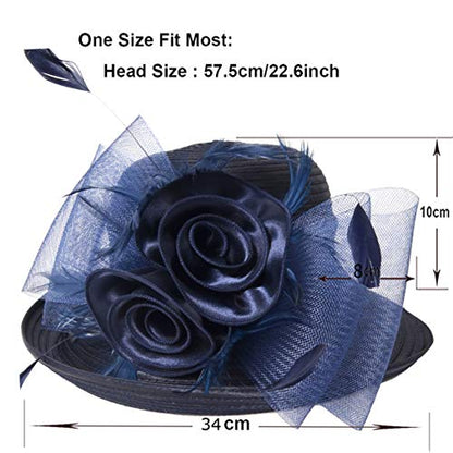 Ruphedy Women Derby Church Dress Bucket Hat Fascinators Tea Party Wedding Hat - color: Navy