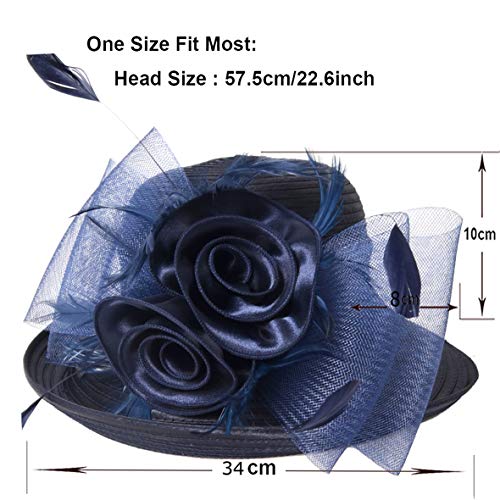 Ruphedy Women Derby Church Dress Bucket Hat Fascinators Tea Party Wedding Hat - color: Navy