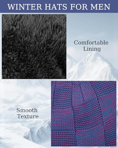Senker Fashion 2 Pcs Winter Slouchy Beanie Hats for Men, Warm Mens Beanies - color: Blue Purple