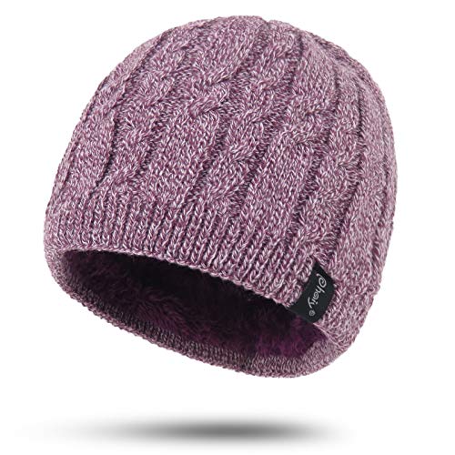 Winter Warm Beanie Hat for Women Men, Thick Cable Knit Cuffed Beanie - color: Purple