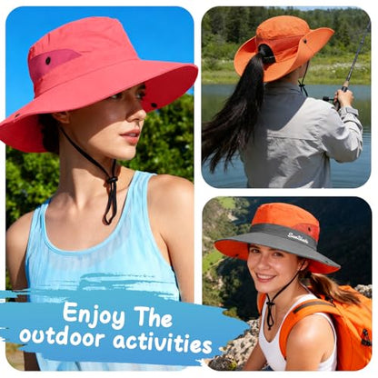 ZOORON Women's Ponytail Safari Sun Hat,Wide Brim UV Protection Bucket Hat - color: 1-black