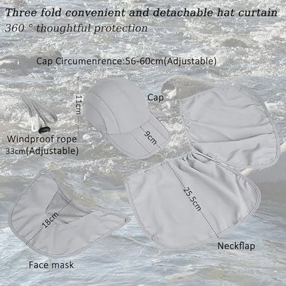 2Pack Men’s Foldable Sun Hat with Removable Face Mask & Neck Flap, UPF 50+ UV Protection, Quick-Drying Outdoor Fishing Cap - color: Light Grey+light Grey