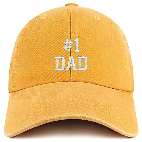 Trendy Apparel Shop Number 1 Dad Embroidered Pigment Dyed Low Profile Cotton Cap - color: Mango