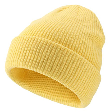 Connectyle Classic Double Layer Knit Beanie Hat Warm Thick Acrylic Winter Hats Daily Cuffed Beanies Watch Hat for Men Women - color: Light Yellow