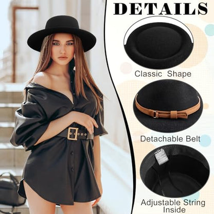 Hercicy Wool Fedora Hat for Women - color: Black, Khaki, Navy Blue, Dark Gray