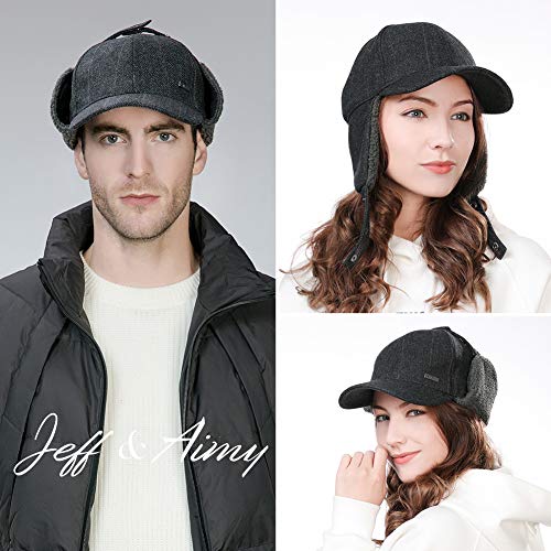 Jeff & Aimy Unisex Winter Earflap Trapper Hunting Ski Hat Baseball Cap 54-62CM - color: 99726#black, size: X-Large