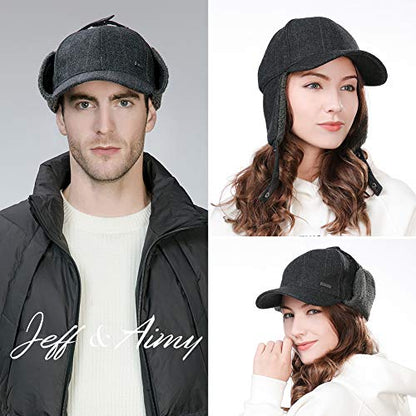Jeff & Aimy Unisex Winter Earflap Trapper Hunting Ski Hat Baseball Cap 54-62CM - color: 99726#black, size: X-Large