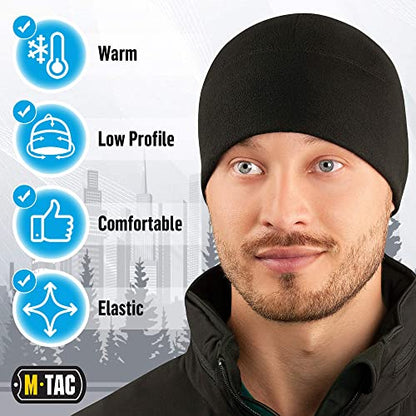 M-Tac Fleece Watch Cap - Army Military Tactical Beanie Hat Winter Skull Cap - color: Black, size: Medium