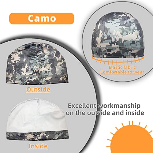 6 Pcs Skull Cap Sweat Wicking Helmet Liner Breathable Cycling Beanie Running Sports Hat Cooling Head Wraps for Men - color: Camo Color