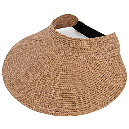 Women Summer Sun Hat Lady's Portable Beach Visor Bowknot Straw Hat - color: Khaki6