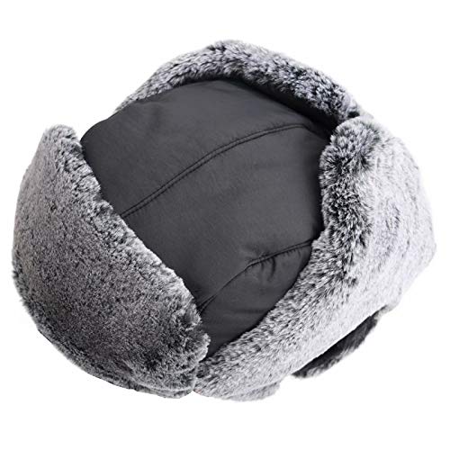 Connectyle Men's Trapper Hat with Faux Fur Linning Eskimo Windproof Winter Warm Hats Ushanka Hunting Hat - color: Black