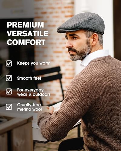 TOP-EX Wool Blend Tweed Newsboy Flat Cap for Men, Satin Lined Adjustable - color: Black, size: Large