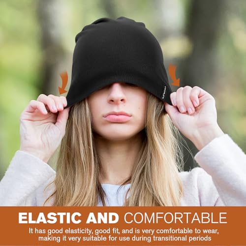 HAMUNI Slouchy Beanie for Women Men Soft Cotton Chemo Hats Double-Layer Warm Beanie Cap for Daily Wear & Transitional Seasons - color: Black+white