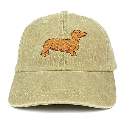 Trendy Apparel Shop Dachshund Embroidered Dog Theme Low Profile Dad Hat Cotton Cap - color: Khaki