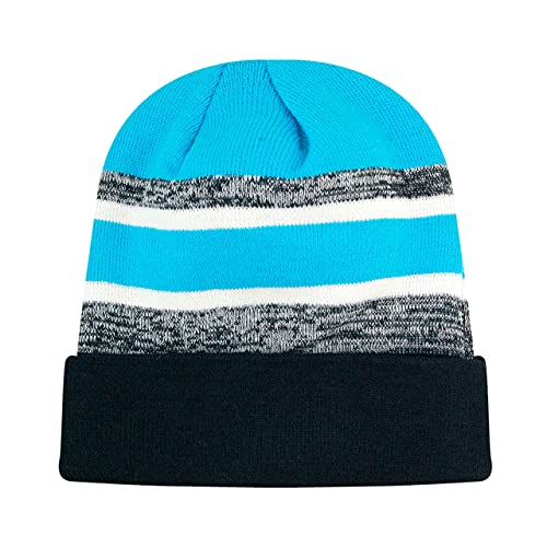 Winter Knit Beanie Hat with Pom Pom – Warm Cuffed Slouch Ski Cap for Men & Women - color: 2.black and Turquoise