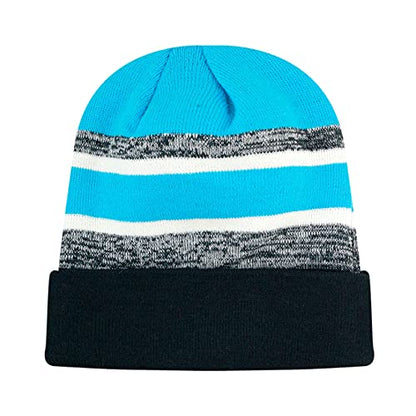 Winter Knit Beanie Hat with Pom Pom – Warm Cuffed Slouch Ski Cap for Men & Women - color: 2.black and Turquoise