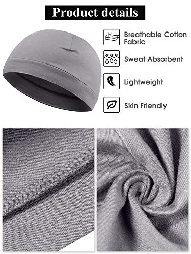Syhood 4 Cotton Skull Caps for Men Women Sleep Night Hat Beanie - color: White, Gray, Navy Blue, Black