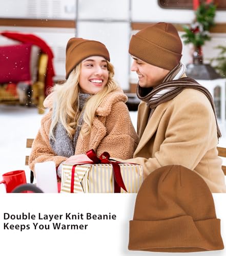 ROYBENS 100% Cotton Beanie Hat for Women Men Warm Winter Hats Knit Beanies - color: Coffee