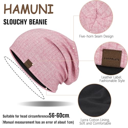 HAMUNI Slouchy Beanie for Men Women Soft Lightweight Chemo Headwear - color: Peach Pink