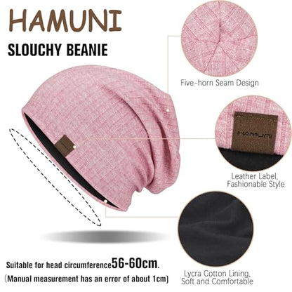 HAMUNI Slouchy Beanie for Men Women Soft Lightweight Chemo Headwear - color: Peach Pink