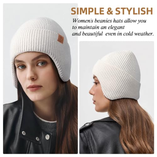 OZERO Winter Beanies Hats Men: Beanie with Ear Flaps - color: Beige