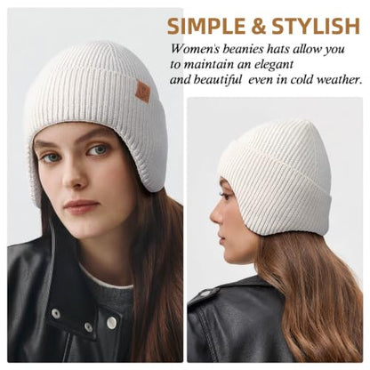 OZERO Winter Beanies Hats Men: Beanie with Ear Flaps - color: Beige