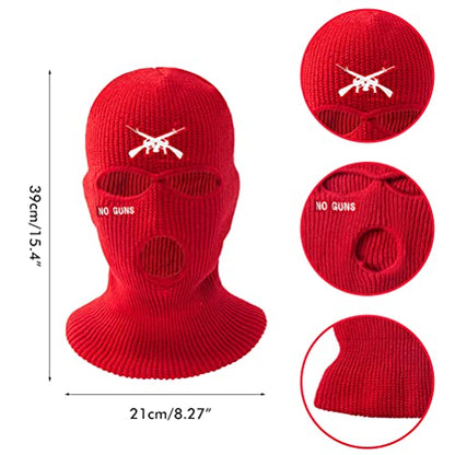 3 Hole Full Face Mask Cover Ski Mask Winter Balaclava Knitted Hat Letter Embroidered Face Cover Warm Cover for Outdoor Cycling Skiing Running (White)