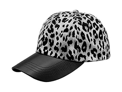 TOP HEADWEAR Leopard Print Cap w/Textured Leather Bill