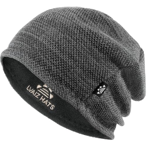 Lvaiz Winter Beanie for Men Women Warm Fleece Lined Reversible Skull Cap - color: Mixed Grey+dark Grey