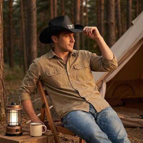 Straw Cowboy Hats for Women and Men - color: Black, size: Medium