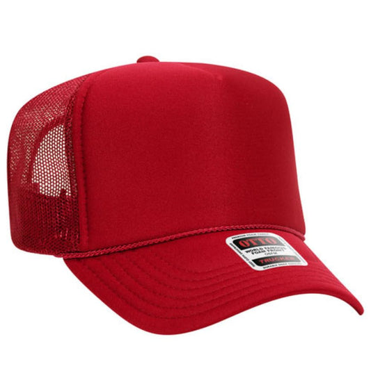 Otto Cap 5-Panel High Crown Mesh Back Trucker Hat - color: Red