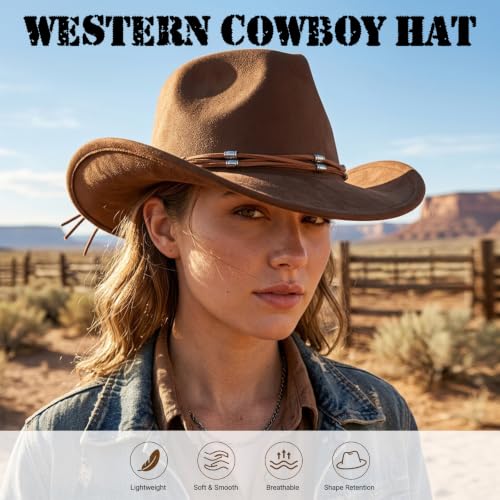 Western Cowboy Hat for Women, Shapeable Wide Brim Classic Cowgirl Hat - color: Color 3