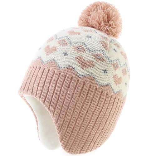 Moon Kitty Baby Girls Earflaps Knit Hats Infant Baby Beanies6-12Months - color: Pink Heart, size: 3-5T