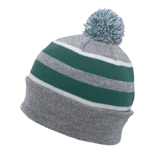 Pacific Headwear Unisex Adult Pacific Headwear Knit Fold Over Pom-pom Beanie - color: Heather/Kelly/White