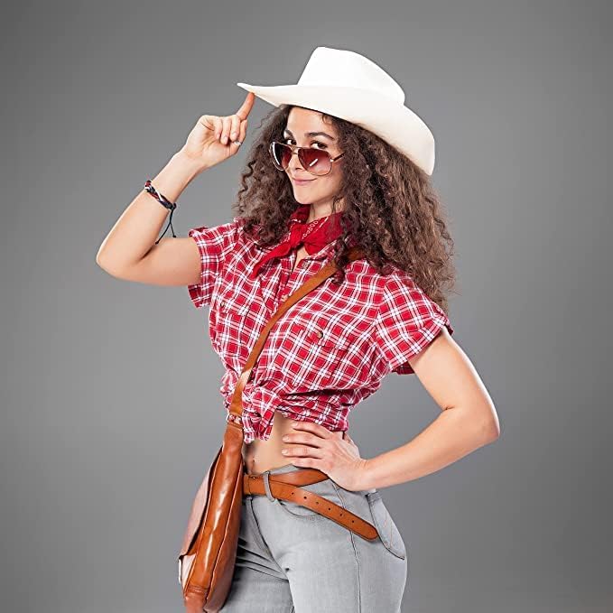 4E's Novelty 2 Pack White Cowboy Hat for Women & Men - White Cowboy Hat for Women, Felt Cowboy Hats for Men, Wide Brim Cowboy Hat, Cowgirl Hat for Girls & Boys, Costume Hat & Western Party Accessory