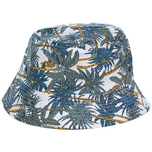 BYOS Unisex Trendy Reversible Lightweight Printed Bucket Hat Packable Outdoor - color: White Sand Palm Tree