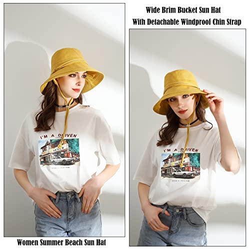 URSFUR Women Summer Sun Large Brim Hats Foldable Beach Hat Cotton UPF 50+ Sun Protection Cap - color: Yellow