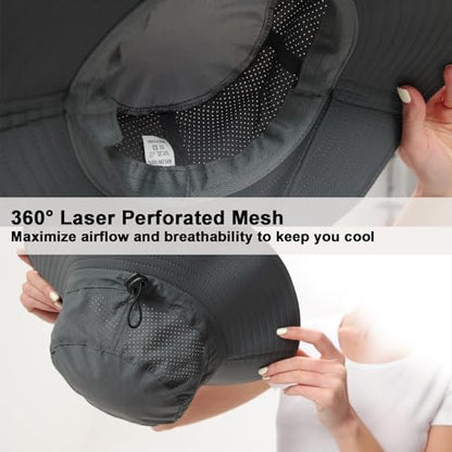 Rosoz Sun Hat for Men Women Boonie Bucket Hat Wide Brim Breathable Cooling Fishing Hats Safari Beach Garden UV Protection - color: 1 Pack Darkgrey