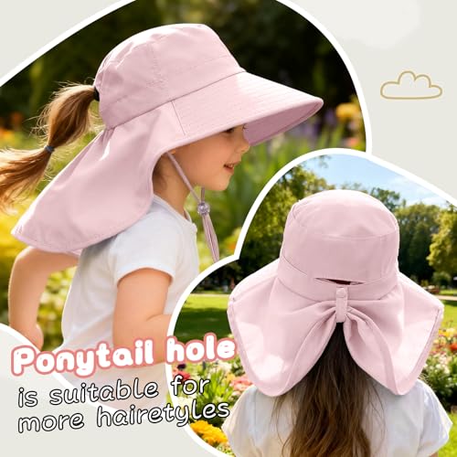 ZOORON Outdoor Kids Sun Hat with Neck Flap UPF 50+ Sun Protection Fishing Hat Wide Brim Summer Kids Beach Hats for Girls Boys - color: 1pack-pink