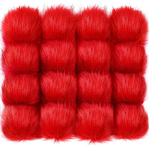 Tatuo 16 Pcs Faux Fur Pom Poms for Hats, Red - color: Red