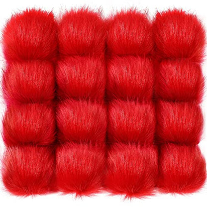Tatuo 16 Pcs Faux Fur Pom Poms for Hats, Red - color: Red