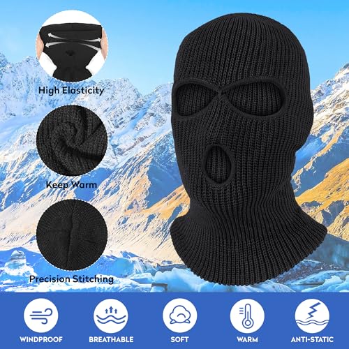 Pukavt 2 Pack 3 Hole Winter Knitted Mask, Ski Mask Balaclava Cap - color: Black/Yellow
