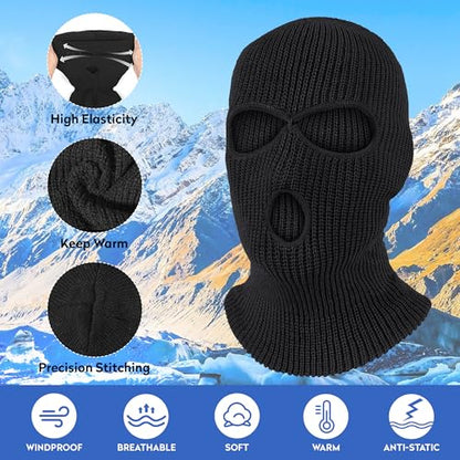 Pukavt 2 Pack 3 Hole Winter Knitted Mask, Ski Mask Balaclava Cap - color: Black/Yellow