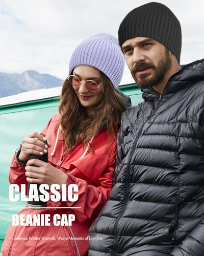 Wool Knit Beanie Hats for Men Women,Cuffless Winter Skull Caps - color: 1-lilac