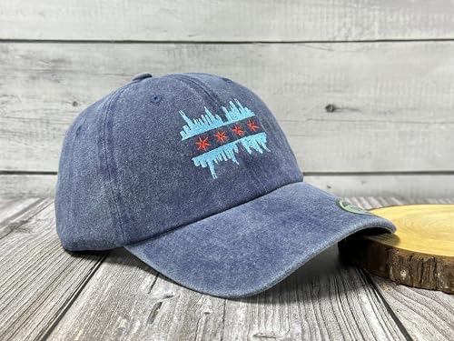 America State City Flag Hats - color: Chicago Illinois Skyline Flag (Navy Blue)