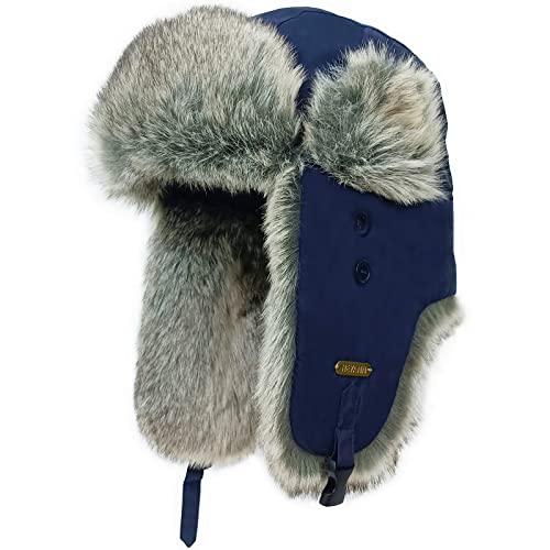 Trapper Hat for Men Women Faux Fur Aviator Russian Ushanka Hat Winter Hunting Hats with Ear Flaps Fur Tropper Bomber Ski Hats - color: Darkblue, size: XX-Large-3X-Large