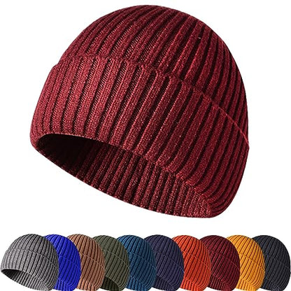 Winter Beanie Hat for Men & Women - Warm Stretchy Skull Cap, Thick Knitted Cuffed Beanies for Cold Weather - color: Claret
