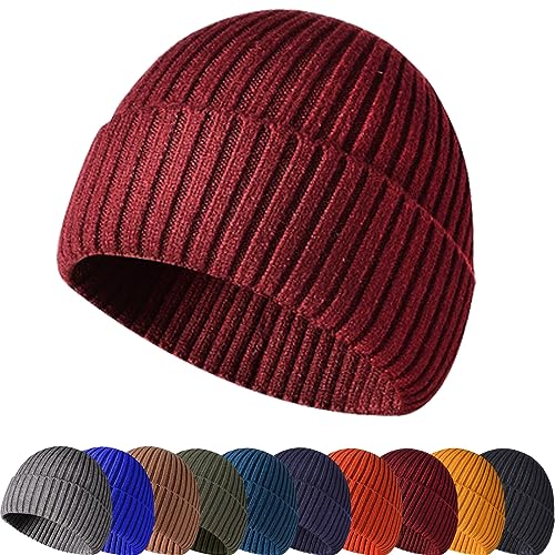 Winter Beanie Hat for Men & Women - Warm Stretchy Skull Cap, Thick Knitted Cuffed Beanies for Cold Weather - color: Claret
