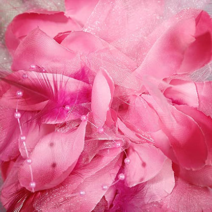 JWICOS Fascinators Hat for Women 50s Flower Hat with Veil Cocktail Wedding Tea Party Church Derby Hat - color: Rose