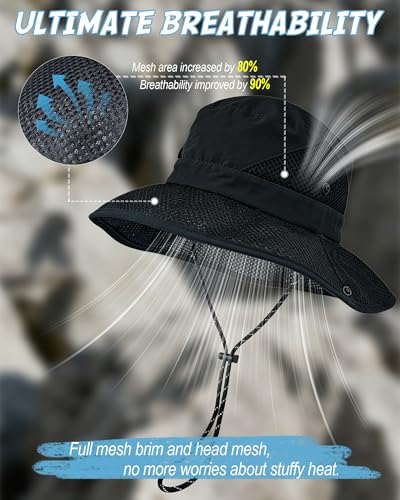 Women's Sun Hat with Ponytail Hole, Breathable Foldable Summer Hat with Shapeable Brim for Hiking Beach Gardening - color: Black